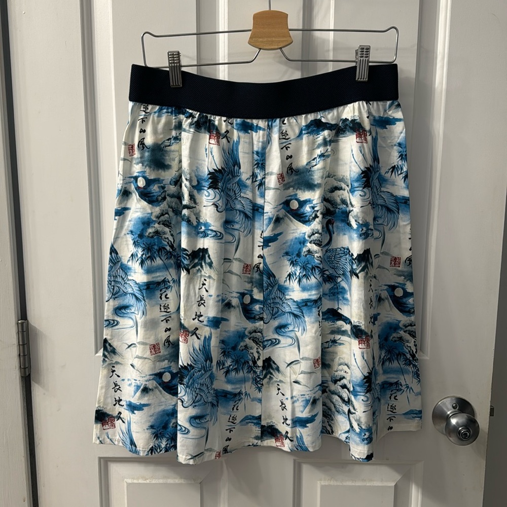 A line skirt, handmade by Chikako Designs, size L, elastic band waist, cotton